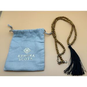 Gold Bead with Black Tassel Necklace - 26"